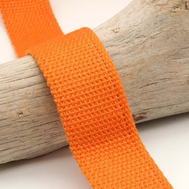 30mm Gold Lurex Cotton Ribbon in Orange - Maison Klem